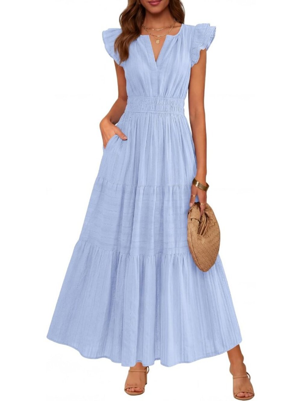 Lightweight Maxi Dress for Women - Summer Casual Ruffle Sleeve Style